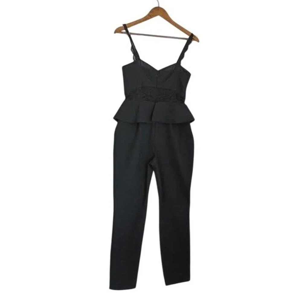 PARKER Kimora Black Peplum Jumpsuit Lace Waist Sweetheart Nk Fits S Elegant $308